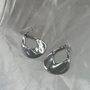 Hammered Crescent Teardrop Silver Earrings